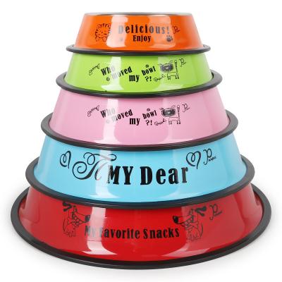 China Viable Spot Factory Direct Selling Wholesale Colorful Printed Stainless Steel Pet Dog Cat Dog Bowl for sale