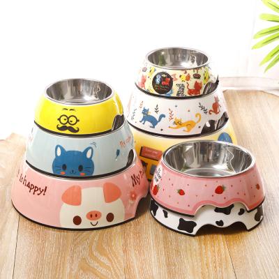 China Factory Direct Sales Viable Pattern Logo Custom Color Stainless Steel Melamine 5 Mm Thickness Two-in-One Pet Cat Dog Food Bowl for sale