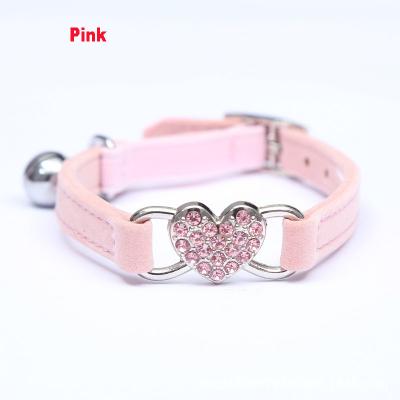 China Viable Wholesale Custom Hot Sales Heart Shaped Pendant With Small Bell Dogs And Cats Small Pet Cat Synthetic Leather Dog Collar for sale