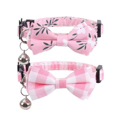 China Stocked Latest Hot Product Grid Cat Dog Collar Floral Bowknot Bow Collar With Bells Collar for sale