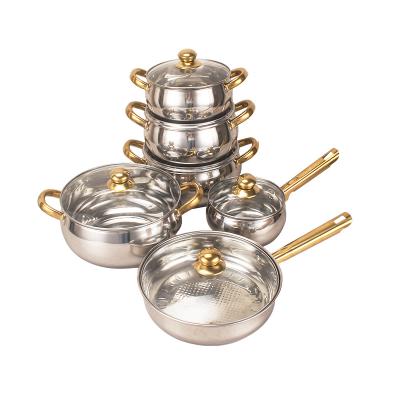 China Stocked Stainless Steel Kitchen Cooking Pot Soup Pot Set Cookware 12pcs Pot Sets for sale