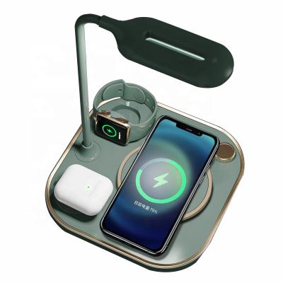 China Smart Watch 4 in 1 Wireless Charging Station Dock for iPhone 13 12Pro with Study Reading Dimmable New LED Light Desk Lamp Wireless Charger for sale