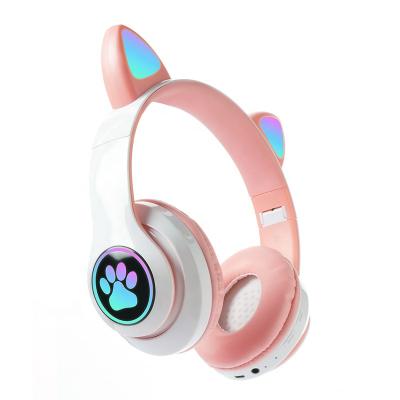 China B39 Cat Ears Wireless Headphone With Flash Cute Microphone Headband Stereo LED Headset Support TF Card For Kids Girl Music Gift for sale