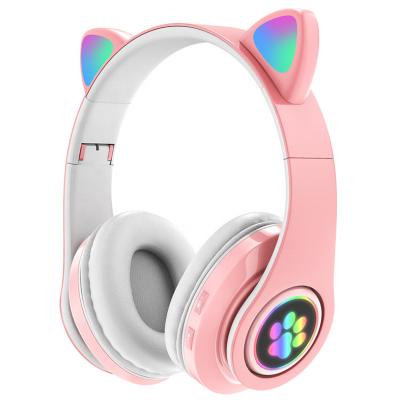 China Headband Factory Kids Cat Ear LED Wireless Headphones Light Up Foldable Wireless Earbuds Over Ear With MIC Support TF Card Music for sale