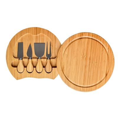 China Sustainable High Quality Bamboo Cheese Cutting Board Set With Stainless Steel 4 Knife And Wooden Handle Hot Selling for sale