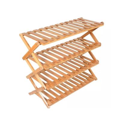 China Wholesale Custom Modern Portable Foldable Bamboo 4 Tier Shoe Storage Rack For Home for sale