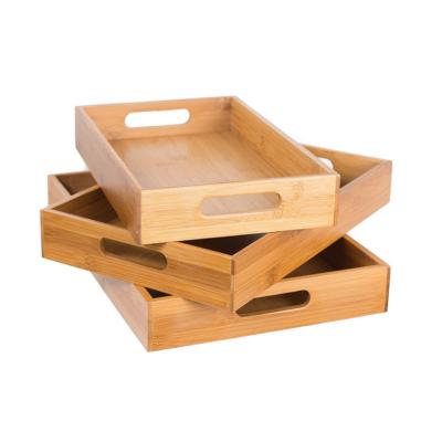 China Cheap Custom Hot Selling Bamboo Rectangular Dinner Plate Set 3 Pcs Serving Tray Set JSD-BST1001 for sale