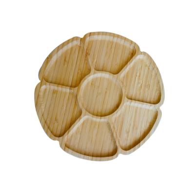 China 2022 Viable Wholesale Bamboo Wooden Food Tray With Divided Bamboo Dried Fruit Snack Dish for sale