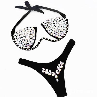 China 2021 Sexy Split Crystal Diamond Swimwear Thong Bikini Set New Crystal Diamond Women Non-toxic OEM Sequin Swimwear for sale