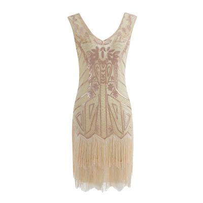 China Washable Women's Flapper Dresses 1920s V-Neckline Beaded Fringed Great Gatsby Dress for sale