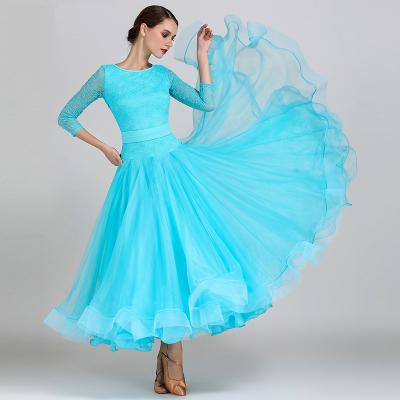 China Lace Up Lady's Simple Practice Long Sleeve Stage Dance Skirt Women's Ballroom Waltz Dresses for sale