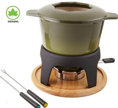 China Sustainable Enamel Cast Fondue Set Mini Pot With Forks Set for sale