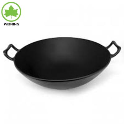 China Best Viable Price Black Non Stick Pre Seasoned Large Wok Cast Iron Wok With Double Ears for sale