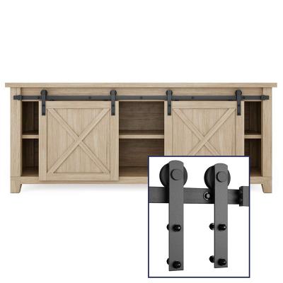 China Modern Mini Cabinet 6.6ft Double Door Sliding Barn Door Hardware for Cabinet TV Stand (Black) for sale