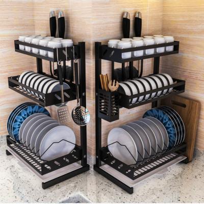 China Viable Indoor Household Kitchen Racks Dish Rack Organizer Storage Rack Space Multifunctional Bottle Tools Wall Modern Double Tiers for sale