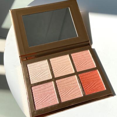 China Waterproof Custom Organic 6 Color Logo Low MOQ Bronzer Cutout Makeup Highlighter Bar Palette for sale