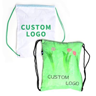 China Promotional NATIONAL Wholesale Cheap Custom Recycle 210d RPET Drawstring Bags Sports Backpack Shoe Gift Bag With Logo for sale