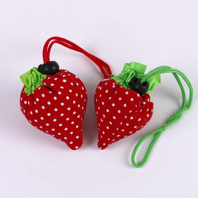 China Strawberry Eco Friendly Foldable Bag ECO Reusable Compact Recycling Grocery Bags Reusable Polyester Tote Bag for sale