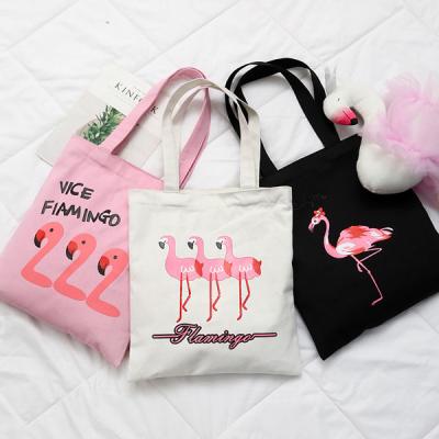 China Flamingo Cotton Canvas Tote Bag Handmade Bags Women Handbag Fashion Flamingo Handled Natural Canvas Bag for sale