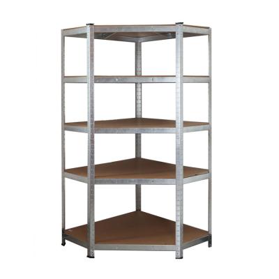 China Corrosion Protection 5 Tier Height Adjustable Galvanized Rivet Steel Sheet Storage Household Corner Corner Shelving Rack for sale