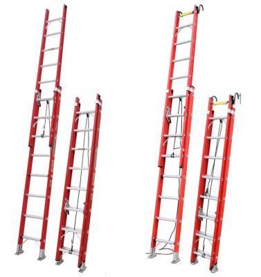 China Wholesale Customizable Folding Ladders Factory 12m Fiberglass Extension Ladder With Handrail for sale