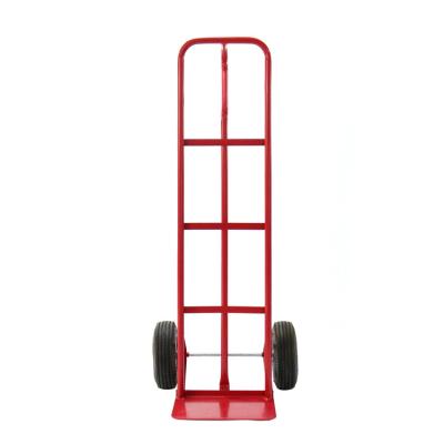 China Strong Domestic Warehouse Industrial Inflatable Wheel Heavy Duty Platform P Handle Steel Hand Truck Trolley for sale