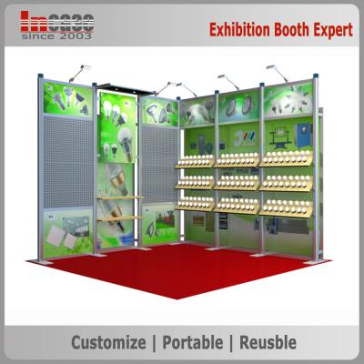 China Customized Green Exhibition Booth Displays With Adjustable Wooden Shelves for sale