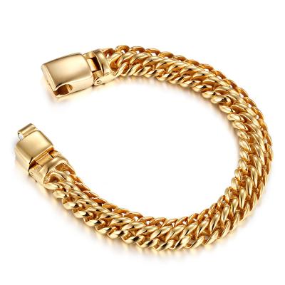 China Wholesale Fashion Cuban Chain Design Hand Gold Bracelet Stainless Steel Dubai Gold Chain for sale