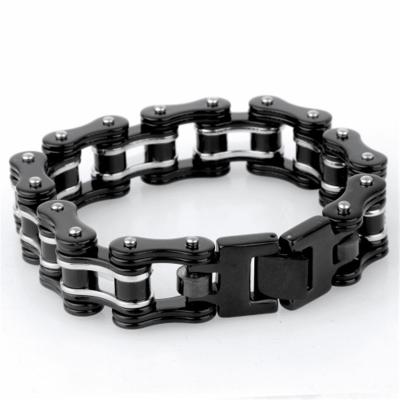 China High Quality 316 Stainless Steel Motorcycle Chain Bracelet Biker Chain Bracelet Black And Silver Hand Chain For Men for sale