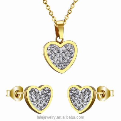 China Stainless Steel Fashion Stainless Steel 18k Gold Plated Jewelry Set Heart for sale