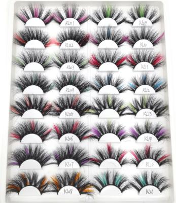 China Long Lasting Eyelashes Color 25mm Real Mink Strip Soft Fluffy Tapered Lashes 100% With Custom Eyelash Logo Packaging for sale