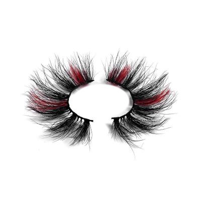 China Real Mink Eyelashes 25mm Colored 3d Strip Long Lasting Fluffy Soft Lashes 100% With Logo Private Label False Eyelashes Natural Custom Box for sale