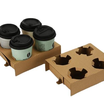 China Customized Disposable 4 Grid Paper Cup Holder Coffee Milk Tea Shop Rack Tray Paper Cup Box for sale