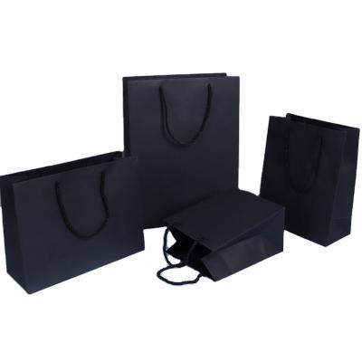 China Recyclable Black Paper Gift Bag Custom Printing Boutique Clothing Accessories Shopping Tote Bag for sale