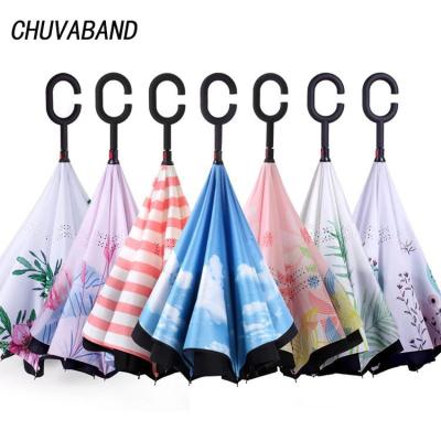 China New Logo Printed Double Fabric Windproof Reverse Upside Down Rain Umbrella CHUVABAND C Morden Shape Luxury Custom Wholesale Custom Handle for sale