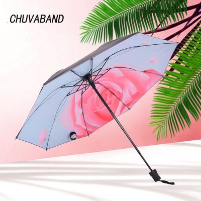 China CHUVABAND Morden Design Luxury Creative Flower Pattern Fold Rainy Umbrella For Women Sun Protection Umbrella Anti-UV Rainproof Umbrella for sale