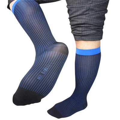 China High Quality QUICK DRY Socks for Men's Formal Dress Suit Nylon Silk Male Socks Striped Businessman Hose Stockings for sale