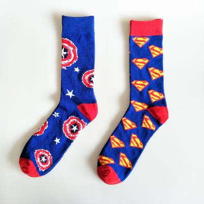 China MOQ 10pairs Meias Cartoon Fashion Super Heroes Funny Crew Viable Colorful Funny Tube Cotton Socks Happy Marvel Socks For Men for sale