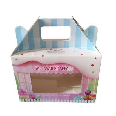 China 350g Biodegradable Art Paper Taffy Packaging Cardboard Box With Handle for sale