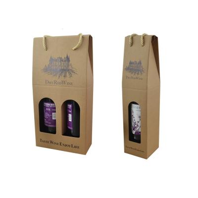 China Biodegradable Printing Self Folded Rope Handle Brown Kraft Card Wine Packing Box for sale