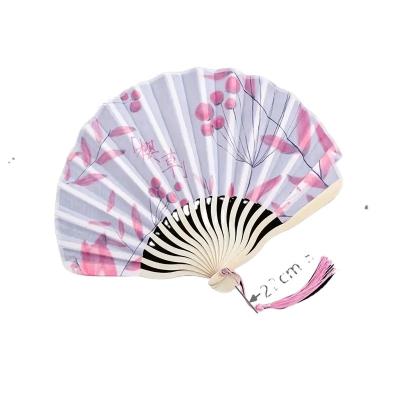 China Factory Wholesale Retro Chinese Traditional Chinese Folding Hand Held Bamboo Long Handle Tassel Fan Photo Props Crafts for sale