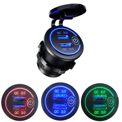 China 12V - 24V DC Vehicles QC 3.0 Touch Switch Waterproof Universal Motorcycle Car Truck Boat Dual USB Charger Plug for sale