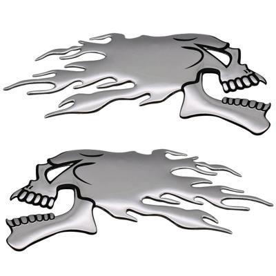 China Auto Motorcycle Tank Protector 2Pcs/Pair 3D Chrome Ghost Skull Head Motorcycle Car Sticker Emblem Decals 14.5x5.5cm for sale