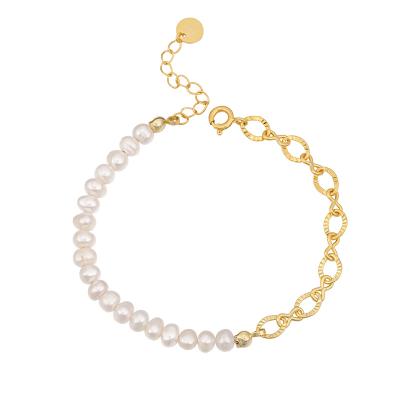 China Broque Baroca 925 Silver Freshwater Natural Pearl Chain Bracelet for sale