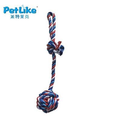 China Sustainable Wholesale Durable Cotton Rope Chewing Rope Braided Training Rope Dog Ball With Handle for sale