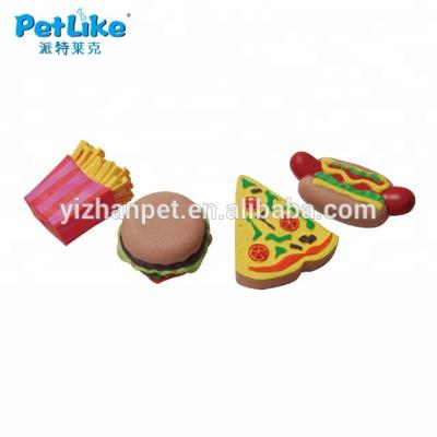 China 2019 new vinyl petlike food series hot dog/viable french fries/pizza/hamburger pet chew toys for sale