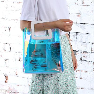 China Jelly Pvc Hand Handled Women Cosmetic Bag Custom Promotional Waterproof Tote Bag Transparent Pvc Bags Transparent for sale