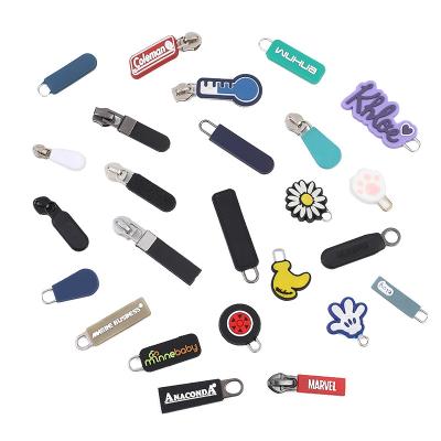 China Other Custom Fashion Logo For Garments Bags Fancy PVC String Puller Zipper Factory Wholesale High Quality New Design Rubber Slider New for sale