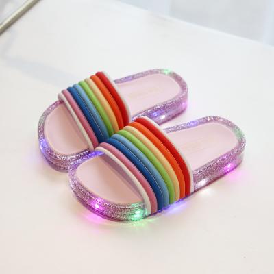 China Summer Breathable Kids Slides Boys Girls LED Lights Rainbow Cool Slippers Open Toe Design PVC Kids Sandals for sale