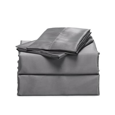 China Non-disposable Hotel Polyester Satin Sheet Pillowcases Flat Fitted Duvet Cover Sets Queen Size Silk Sheet Set for sale